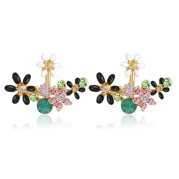 Floral Jacket Earrings: Colorful Crystal Flower Studs for Women