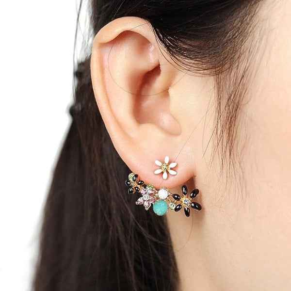 Floral Jacket Earrings: Colorful Crystal Flower Studs for Women