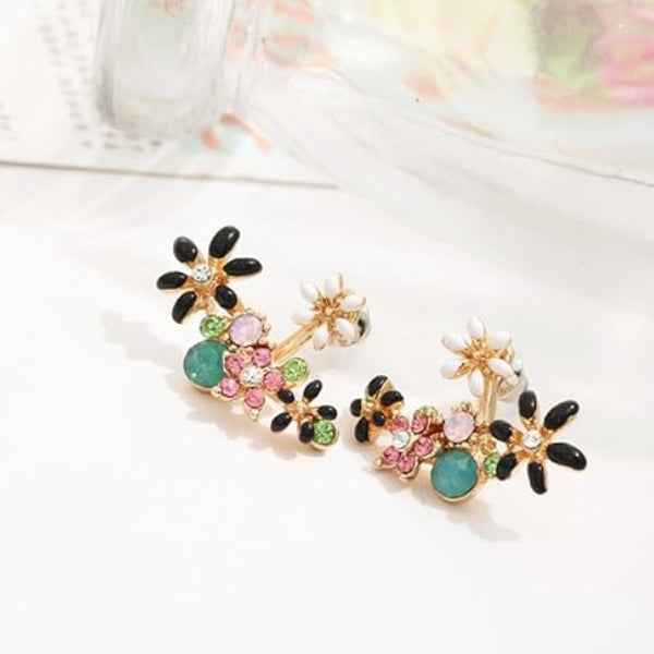 Floral Jacket Earrings: Colorful Crystal Flower Studs for Women