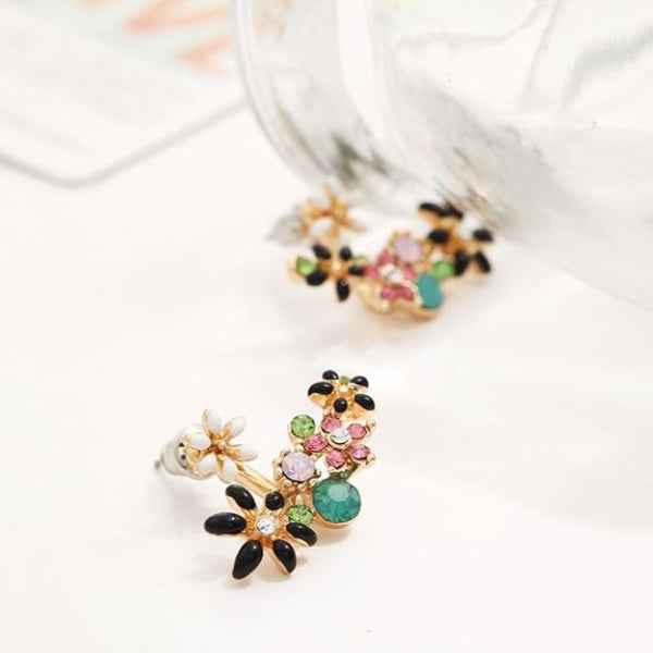 Floral Jacket Earrings: Colorful Crystal Flower Studs for Women