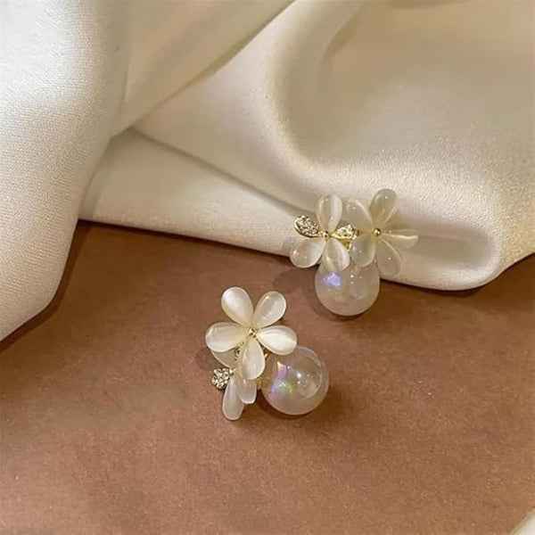 Elegant Floral Pearl Stud Earrings | Premium White Blossom Design