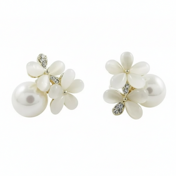 Elegant Floral Pearl Stud Earrings | Premium White Blossom Design