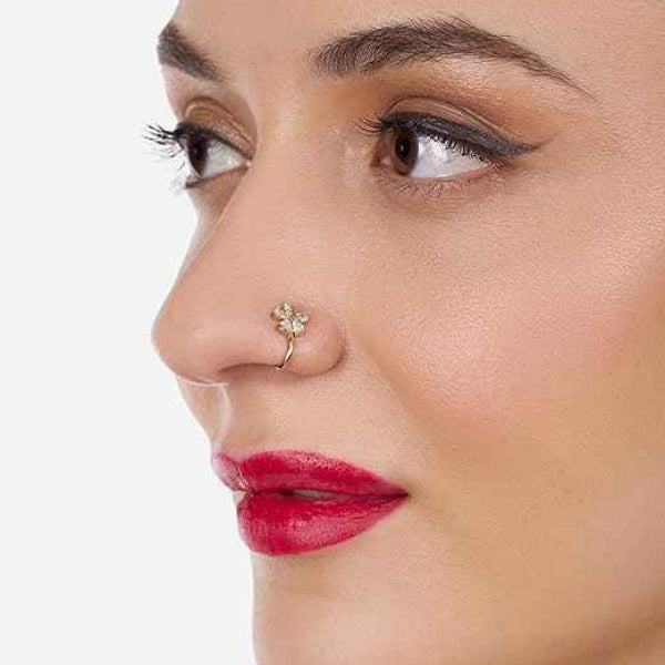 Floral Gold Nose Pin - Sparkling Crystal Stud Nose Pin for Women