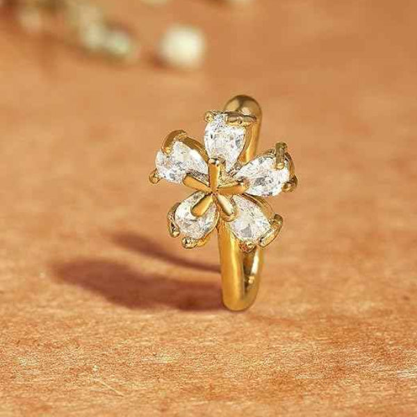 Floral Gold Nose Pin - Sparkling Crystal Stud Nose Pin for Women