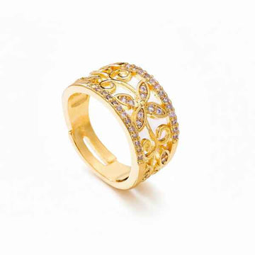 Flower Band Golden Ring - Shimmering Crystal Floral Statement Band