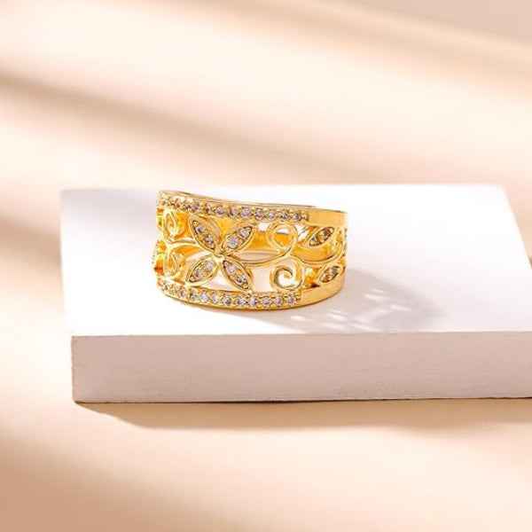 Flower Band Golden Ring - Shimmering Crystal Floral Statement Band