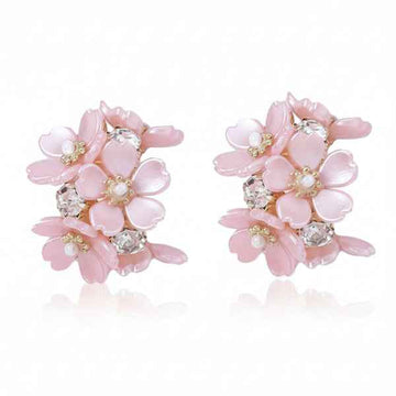 Pink Flower Earrings | Crystal Cluster Floral Studs Jewelry