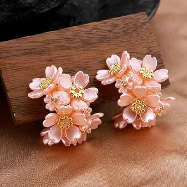 Pink Flower Earrings | Crystal Cluster Floral Studs Jewelry