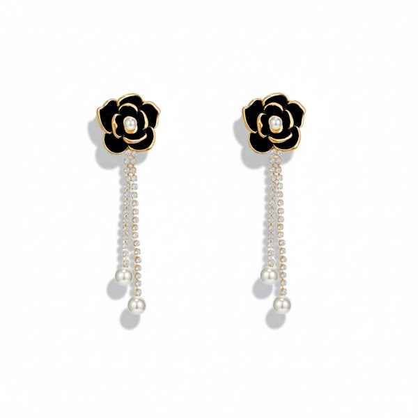 Sparkling Flower Pearl Drop Earrings | Crystal Dangle Bridal Statement Jewelry