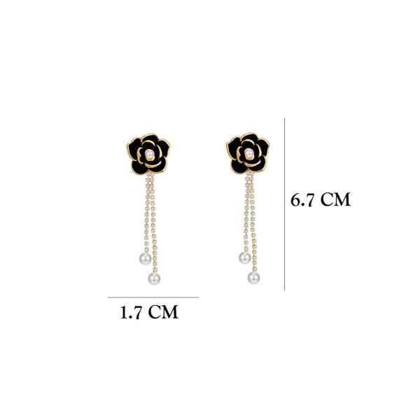 Sparkling Flower Pearl Drop Earrings | Crystal Dangle Bridal Statement Jewelry