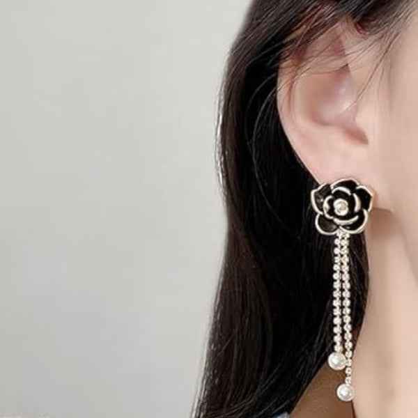 Sparkling Flower Pearl Drop Earrings | Crystal Dangle Bridal Statement Jewelry