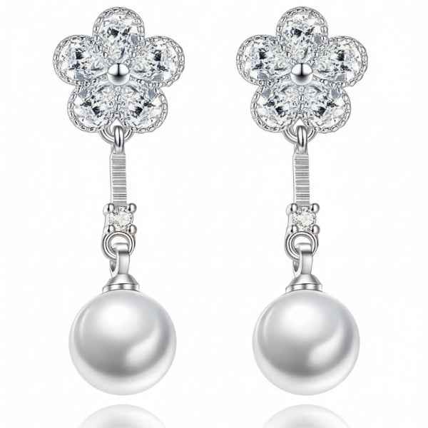 Dazzling Flower Pearl Drop Earrings | Wedding & Formal Jewelry