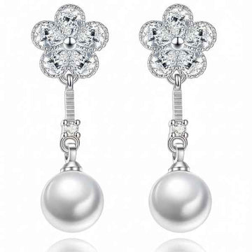 Dazzling Flower Pearl Drop Earrings | Wedding & Formal Jewelry