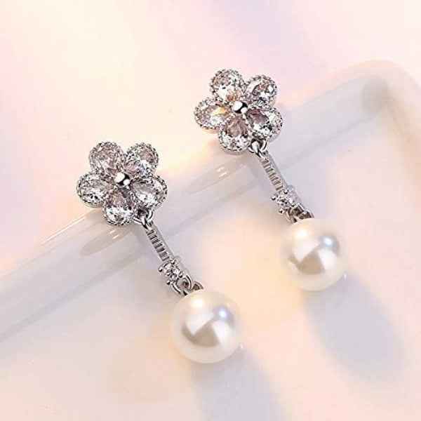 Dazzling Flower Pearl Drop Earrings | Wedding & Formal Jewelry