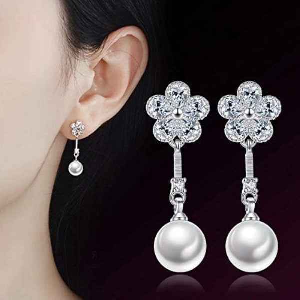 Dazzling Flower Pearl Drop Earrings | Wedding & Formal Jewelry