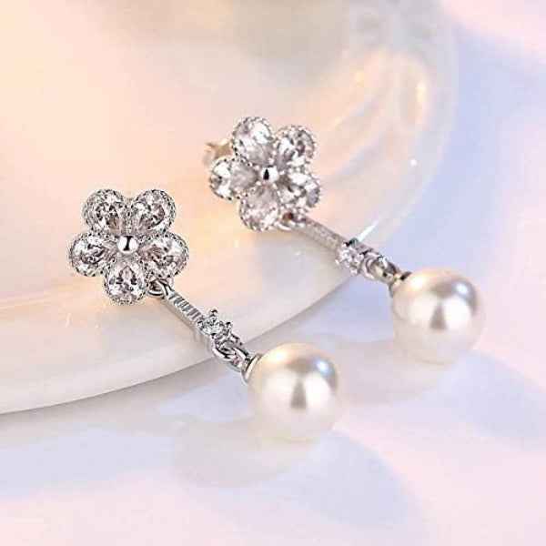 Dazzling Flower Pearl Drop Earrings | Wedding & Formal Jewelry