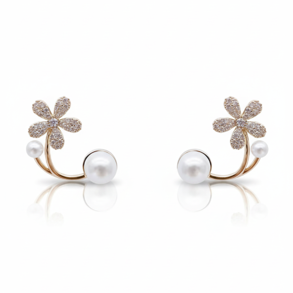 Elegant Flower Ear Jackets with Pearls & Dazzling Zirconia
