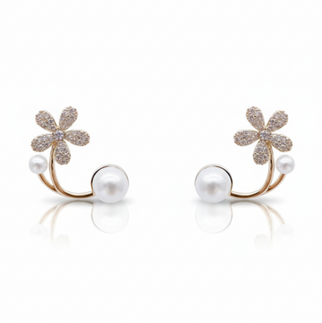 Elegant Flower Ear Jackets with Pearls & Dazzling Zirconia