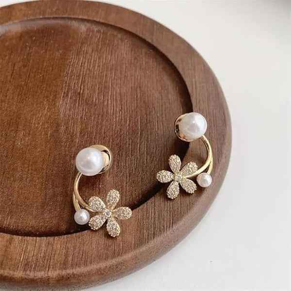 Elegant Flower Ear Jackets with Pearls & Dazzling Zirconia