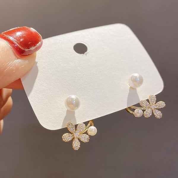 Elegant Flower Ear Jackets with Pearls & Dazzling Zirconia