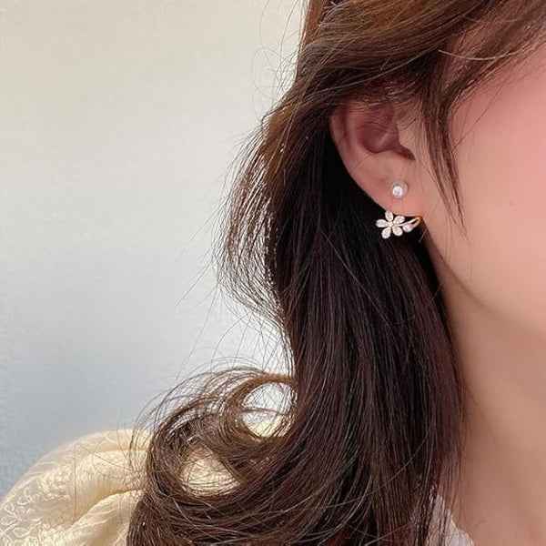 Elegant Flower Ear Jackets with Pearls & Dazzling Zirconia