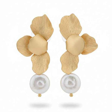 Flower Pearl Earrings | Gold Petal Drops | Floral Statement Jewelry