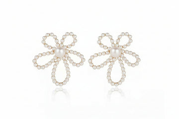 Flower Pearl Stud Earrings | 14k Gold Floral Studs | White Pearl Jewelry
