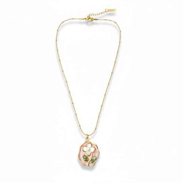 Flower Pendant Necklace: Pink Enamel Jewelry with Gold Dainty Chain