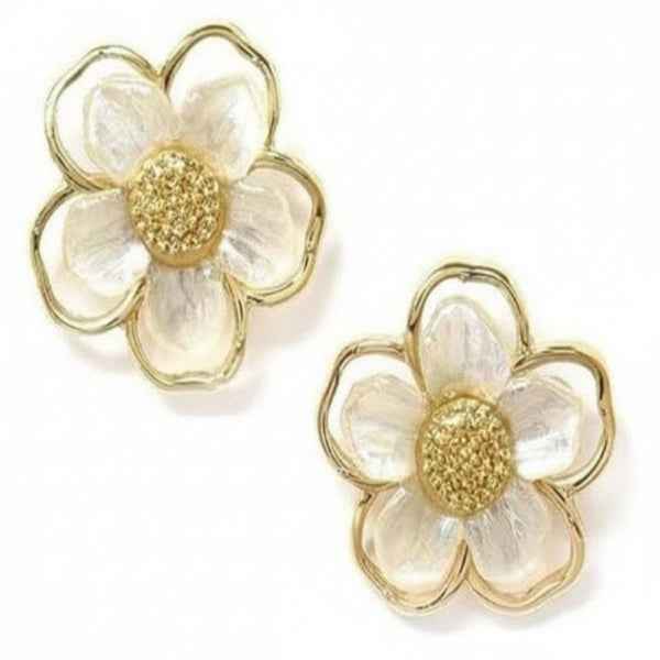 Gold Flower Stud Earrings | Mother of Pearl Floral Jewelry for Women