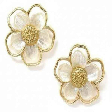 Gold Flower Stud Earrings | Mother of Pearl Floral Jewelry for Women