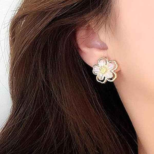 Gold Flower Stud Earrings | Mother of Pearl Floral Jewelry for Women