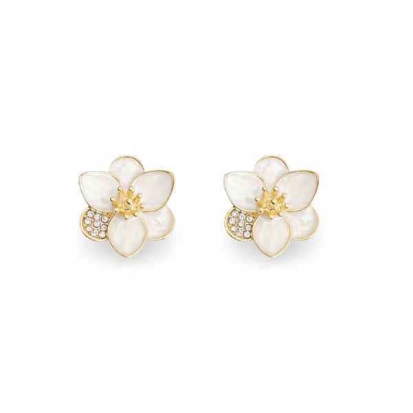 Flower Stud Earrings | Dainty White Enamel Gold Floral Jewelry Gift
