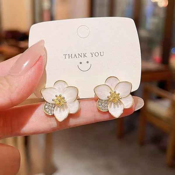 Flower Stud Earrings | Dainty White Enamel Gold Floral Jewelry Gift