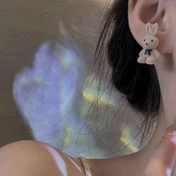 Fluffy Rabbit Studs: Cute Animal Earrings for Women & Girls