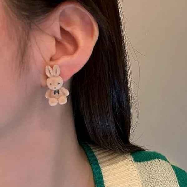 Fluffy Rabbit Studs: Cute Animal Earrings for Women & Girls
