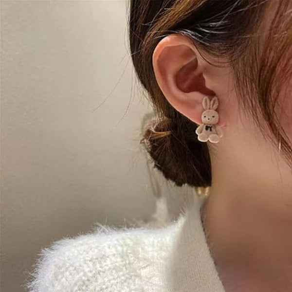Fluffy Rabbit Studs: Cute Animal Earrings for Women & Girls
