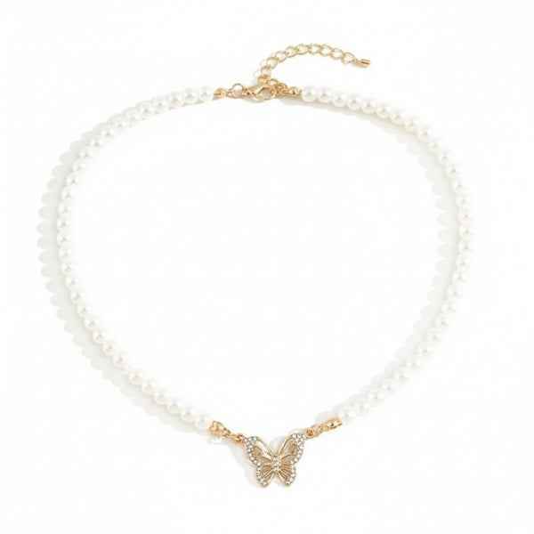 Dainty Freshwater Pearl Choker with Elegant Butterfly Necklace