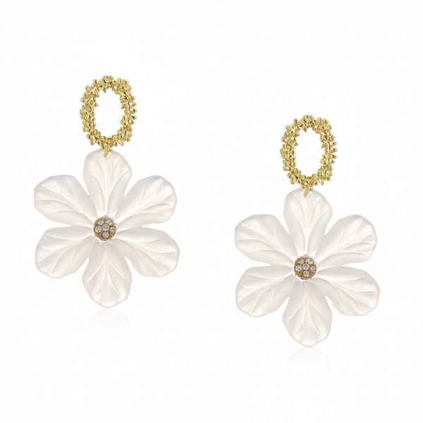 Frosted Flower Dangles | Dainty Petal Drop Gold Statement Earrings