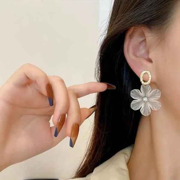 Frosted Flower Dangles | Dainty Petal Drop Gold Statement Earrings