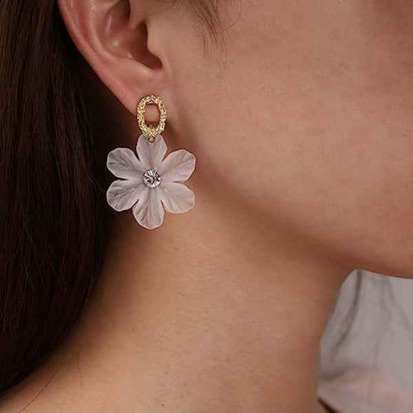 Frosted Flower Dangles | Dainty Petal Drop Gold Statement Earrings