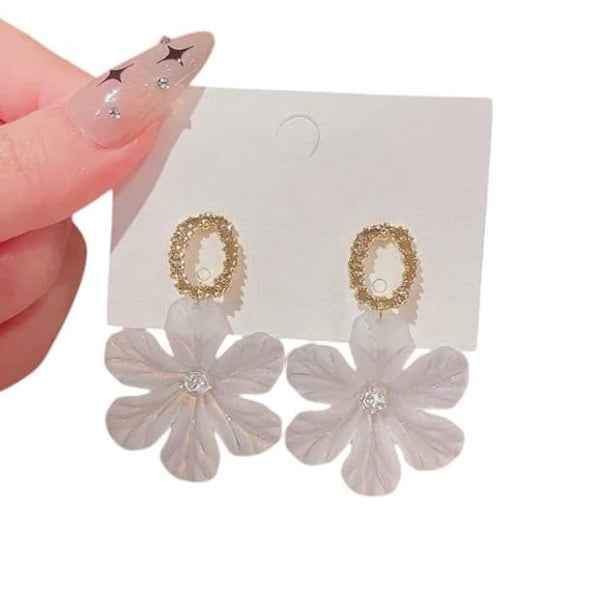 Frosted Flower Dangles | Dainty Petal Drop Gold Statement Earrings