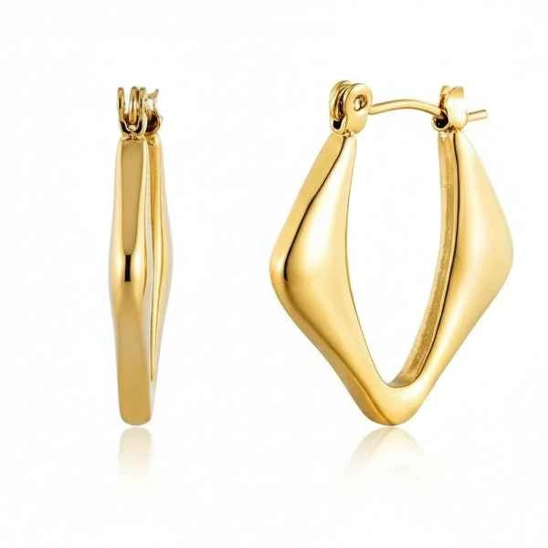 14k Gold Geometric Hoop Earrings – Trendy Daily Wear Jewelry