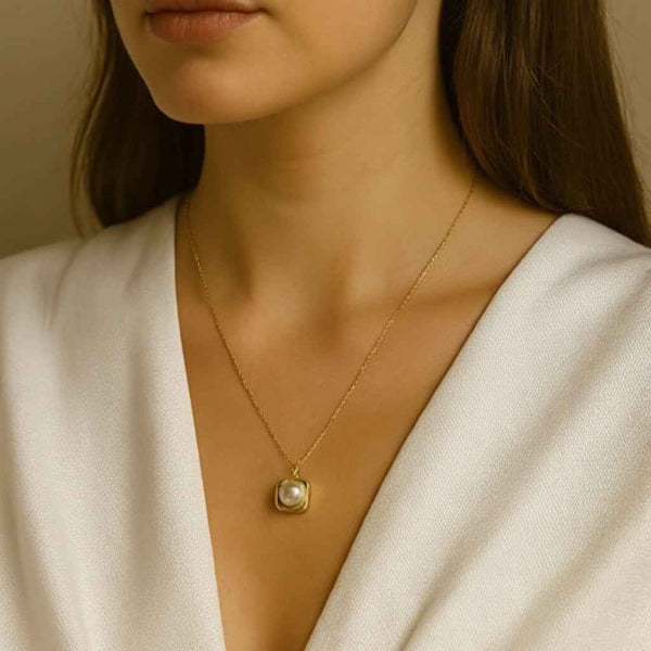 Chic Geometric Pearl Pendant Necklace | Modern Gold Plated Jewelry