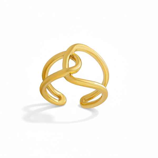 Gold Abstract Ring - Shimmering Intertwined Open Wrap Statement Ring