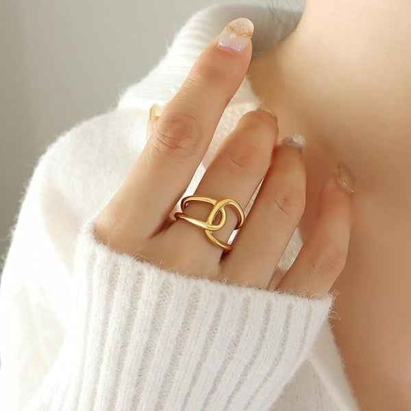 Gold Abstract Ring - Shimmering Intertwined Open Wrap Statement Ring