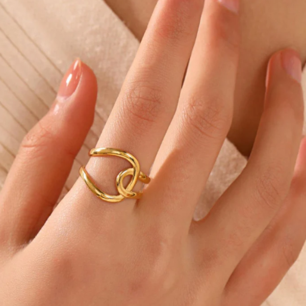 Gold Abstract Ring - Shimmering Intertwined Open Wrap Statement Ring
