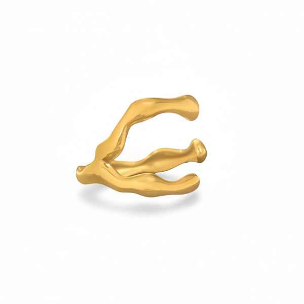 Gold Abstract Ring - Shimmering Wavy Open Wrap Statement Band Ring