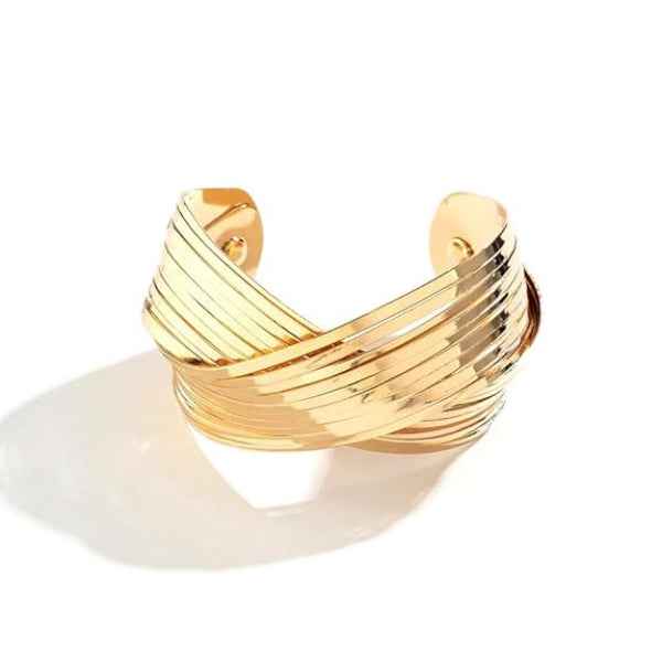 Polished Gold Arrow Bangle Bracelet | Chic Minimalist Bypass Cuff
