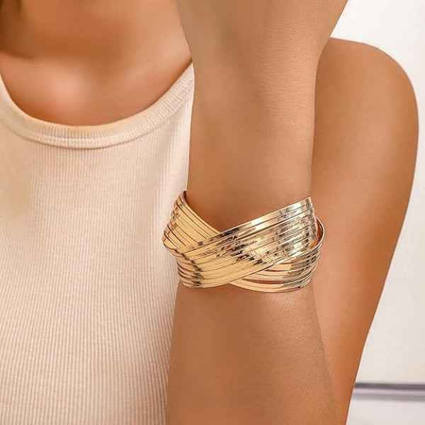 Polished Gold Arrow Bangle Bracelet | Chic Minimalist Bypass Cuff