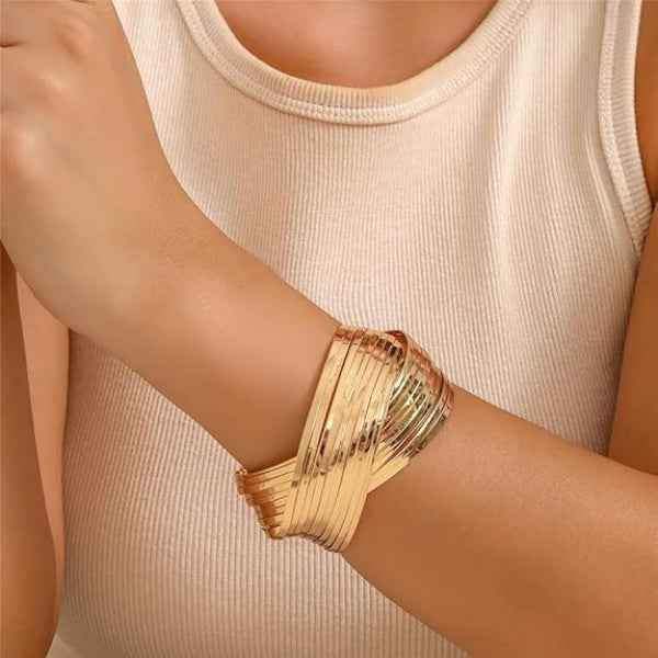 Polished Gold Arrow Bangle Bracelet | Chic Minimalist Bypass Cuff